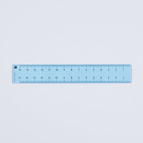15cm double-sided ruler by HIDARI, designed for left- and right-handed users. Features edge-start scales and eco-friendly recycled PET.