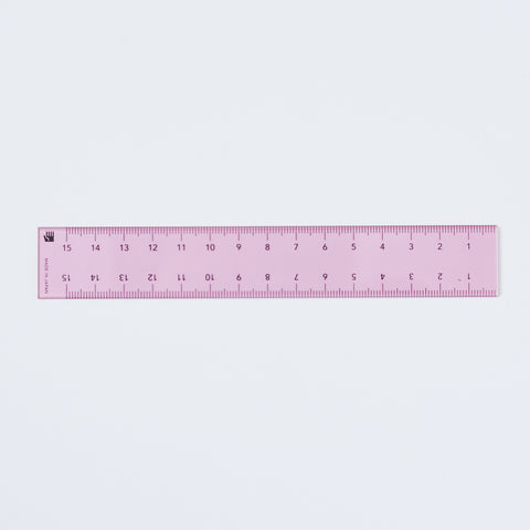 15cm double-sided ruler by HIDARI, designed for left- and right-handed users. Features edge-start scales and eco-friendly recycled PET.