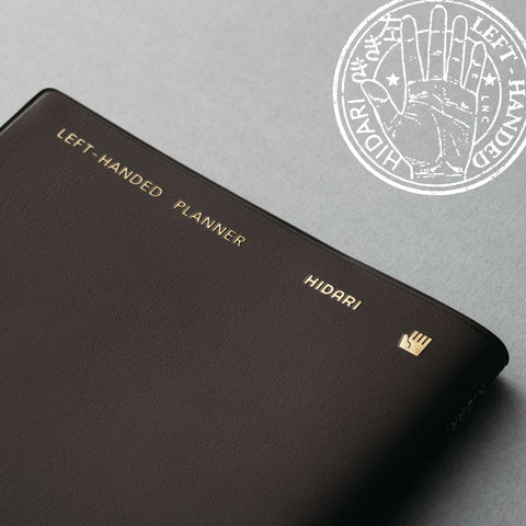 HIDARI Left-Handed Planner UNDATED with reversed layout, right-side dates, and smooth paper. Designed to solve left-handed writing struggles.