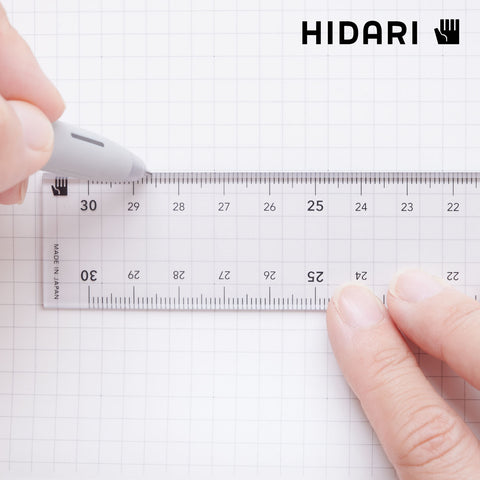 HIDARI 30cm ruler with dual scales for left- and right-handed users, made of recycled PET plastic.