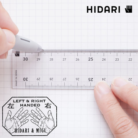 HIDARI 30cm ruler with dual scales for left- and right-handed users, made of recycled PET plastic.