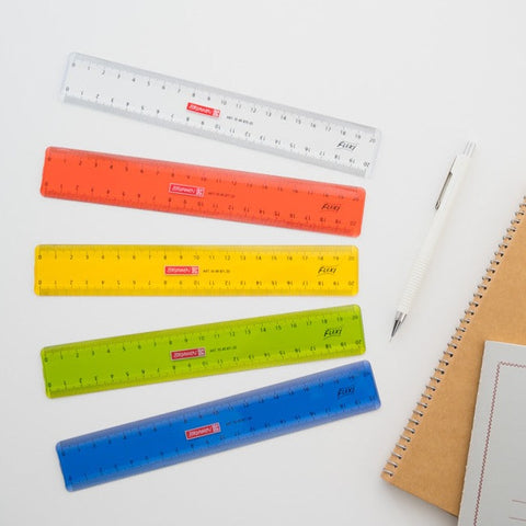 BRUNNEN 20cm flexible ruler with dual scales for left- and right-handers. Semi-transparent, bendable plastic.