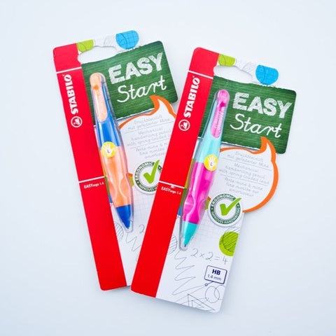STABILO EASYergo 1.4mm mechanical pencil for left-handers – ergonomic triangular grip, thick HB lead, designed to support writing practice.