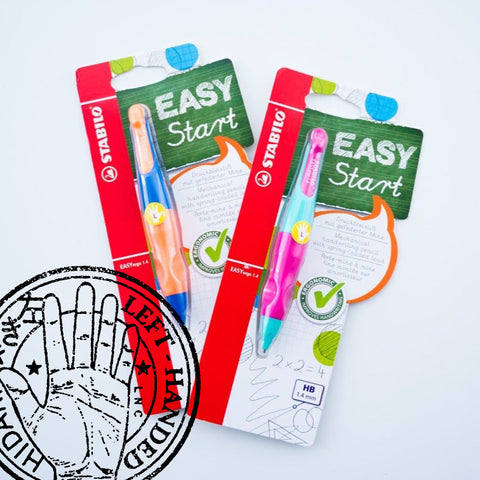 STABILO EASYergo 1.4mm mechanical pencil for left-handers – ergonomic triangular grip, thick HB lead, designed to support writing practice.