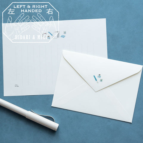 Vertical letter writing set with modern blue stationery illustrations, includes 3 envelopes and 10 sheets of paper.