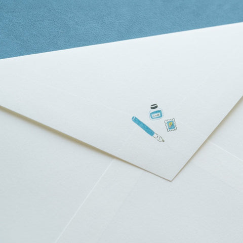 Vertical letter writing set with modern blue stationery illustrations, includes 3 envelopes and 10 sheets of paper.