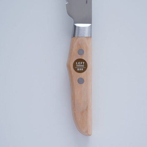 SUNCRAFT SESERAGI bread knife for left-handers. Pro-grade MV steel, 3-serration blade, ergonomic wood handle.
