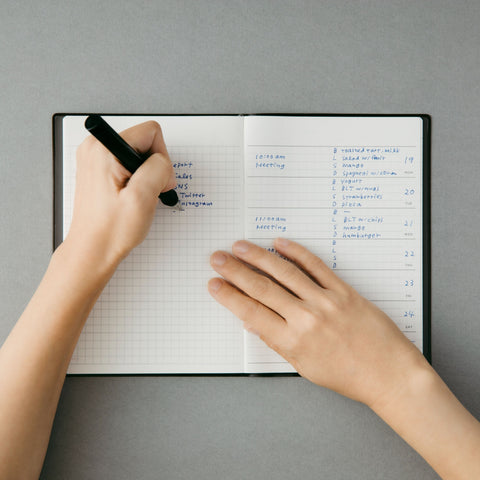 HIDARI Left-Handed Planner UNDATED with reversed layout, right-side dates, and smooth paper. Designed to solve left-handed writing struggles.