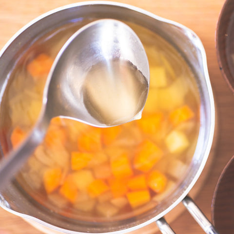 Sori Yanagi small stainless steel soup ladle with ginkgo-shaped bowl, ambidextrous design, made in Japan.