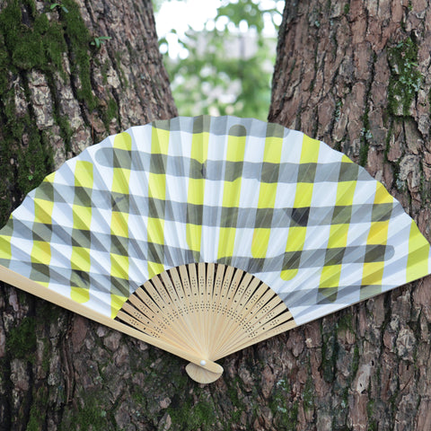 Left-Handed Folding Fan "Yellow Check" by HIDARI